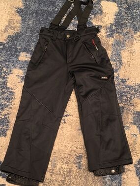 Weatherproof Black Kids Snow Overalls with Adjustable Suspenders